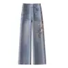 Calça Jeans Bordada Floral Estilo Nacional para Mulheres 2026 Novo Verão Emagrecedora Cintura Alta Solta Skinny Flare