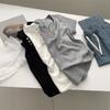 Diseño de Botones de Arcoíris Cuello en V Cintura Ajustada Manga Corta Elegante para Mujer Versión Coreana Adelgazante Versátil Fruncido en la Cintura Camiseta Corta para Verano
