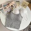 711# camisola corta de rayón estampada de verano para mujer con almohadilla en el pecho delgada delgada delgada espalda pequeña top versátil