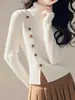 Suéter de Cuello Alto Lazy Blanco de Alta Gama para Mujer Otoño e Invierno 2025 Nuevo Estilo Estilo Pequeño Fragancia Tejido Camiseta Base Top
