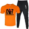 Moda de Comércio Exterior Camiseta Masculina de Manga Curta Calça Terno Casual Gola Redonda Cor Lisa Estampa de Letras Roupa Esportiva Casual