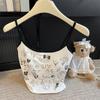 Hot Girls Pure Desire Cartoon Impresso Sling Contraste Cor Colete Cinto Peitoral Feminino Linda Volta Slim-fit Interior Vestindo Exterior Vestindo Top Redutor de Idade