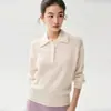 Suéter casual de punto trenzado suave y cómodo para otoño e invierno, color sólido, cuello polo, cachemira, para mujer, holgado y relajado