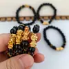 Pulsera de Obsidiana Imitación con Cuentas Doradas y Mantra de Seis Caracteres Pixiu Popular en Transmisiones en Vivo de Douyin, Amazon, Xiaohongshu