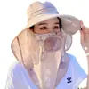 Chapéu de Sol Feminino de Verão com Máscara Facial para Secagem na Fazenda Chapéu Grande com Aba Proteção Facial Completa Proteção Solar Ultravioleta Ciclismo Chapéu de Sol