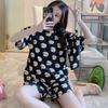 Pijamas de verano para mujer, sueltos, de talla grande, bonitos y bonitos, de manga corta, para estudiantes, estilo coreano, ropa de abrigo, ropa para el hogar, traje