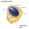 Anillo abierto de acero inoxidable con baño PVD de circonita con forma de onda ovalada y piedra natural ajustable en stock