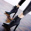 Botines Martin de Punta para Mujer Piel Suave Más Terciopelo Tacón Grueso Con Cordones Cremallera Lateral Botines Tobilleros Otoño Invierno Zapatos Sexy de Tacón Ultra Alto