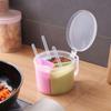 Caja de Condimentos Multifuncional Dividida para Cocina, Botella de Condimentos Redonda Combinada de Tres Compartimentos, Caja de Condimentos de Plástico con Cucharita