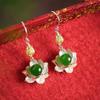 Pendientes de loto de jade Hotan para mujer, joyería de plata de ley S925, pendientes de estilo étnico con personalidad, pendientes de jade a la moda, joyería con gancho para la oreja.
