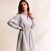 Vestido camisero de rayas con cinturón, manga larga y cuello para mujer, casual, para la oficina, para citas diarias