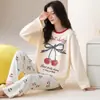 Pijama Feminino 2026 Novo Primavera e Outono 100% Algodão com Bojo Embutido, Manga Longa, Pode Ser Usado Fora, Conjunto para Casa