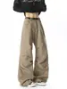 Pantalones de trabajo de algodón lavado color caqui para hombre, pantalones de otoño de carga pesada con pliegues, pierna ancha acampanados, pantalones casuales estilo high-street americano