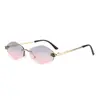 Gafas de Sol Europeas y Americanas de Forma Diamante de Nuevo Estilo Transfronterizas para Mujer, Gafas de Sol de Alta Gama sin Marco con Borde Cortado, Gafas de Sol Metálicas Retro de Moda con Estampado de Leopardo