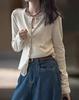 Cardigan de Tricô Listrado Retrô Outono/Inverno 2025, Estilo Preguiçoso, Solto, Moda e Versátil, Novo Top Feminino Fino com Gola Redonda