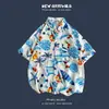 Verão nova versão coreana em estilo Hong Kong retro floral fino casal camisa tops soltos camisa de manga curta tendência masculina