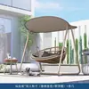Columpio Mecedora Eléctrica para Patio de Villa al Aire Libre Columpio Doble Colgante de Ratán a Prueba de Lluvia al Aire Libre con Techo Parasol
