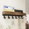 Prateleira de Entrada de Madeira Estilo Retrô Organizador de Chaves Montado na Parede Gancho de Ferro e Madeira Estilo Rústico Suporte de Óculos Montado na Parede