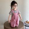Conjunto de Tirantes de Madera Rayados Pequeños para Niñas Transfronterizo, Conjunto de Dos Piezas de Moda Estilo Coreano para Niñas Pequeñas, Conjunto de Verano para Niños Pequeños