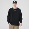 Nova Blusa de Moletom Masculina para Primavera e Outono Algodão Puro Gola Redonda Solta Estampada Pesada Manga Longa Camiseta para Homens Camada Base para Uso Interno e Externo