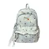 Mochila escolar para estudiantes de secundaria femeninas, mochila decorativa con adornos de encaje para niñas, bolsa ligera casual de doble hombro, protectora de la columna vertebral y reductora de carga