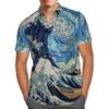 Comércio Exterior Amazon Popular Camisa Havaiana Europeia e Americana Estampada em 3D Solta Casual com Lapela Camisas Masculinas e Femininas