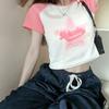 Camiseta de manga corta con cuello redondo y estampado de estrellas de cinco puntas para mujer, estilo Spice Girl, de verano, nueva moda, con contraste de color y amor