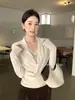 SE White Label - "Irmã Elegante" Top de Renda com Decote V Sobreposto Feminino Outono/Inverno Atmosfera Suave Pequeno Top 89965