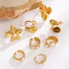 Anillo de Acero Inoxidable con Diseño de Flor de Gota de Agua Hoja Perla, Anillo Apilable, Anillo para Dedo Índice para Mujeres, Joyería Transfronteriza Europea y Americana