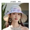 Chapéu de Sol de Cobertura Total Feminino de Verão Novo Elegante Tecido Floral Aba Larga Respirável Chapéu de Sol para Viagem ao Ar Livre