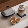 Conjunto de Chá Portátil para Viagem Estilo Tang e Song, Copo de Infusão Rápida, Um Bule, Três Xícaras, Conjunto de Chá Cerâmico para Acampamento ao Ar Livre
