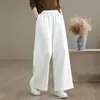 Calça larga feminina de algodão e linho com forro de fleece, novo estilo outono e inverno, solta, artística, retrô, quente, grossa, casual, calça de comprimento total