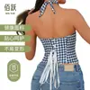 Palácio da Reunião Lingerie Modeladora Body com Alça Halter Listrado Bandeau Modelador Corporal Controle da Barriga Tira de Aperto Firme Corset Sutiã com Barbatanas