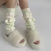 Meias de Tricô Brancas para Outono e Inverno, Polainas Grossas e Quentes, Meias Largas Doces e Descoladas para Meninas, Botas de Neve, Estilo Millennial