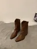 Botas Largas Vintage Marrones con Corte en V Botas Estilo Martin Botas Vaqueras Occidentales de Moda Botines Chelsea Tachonados