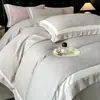 Juego de Ropa de Cama de Seda Lavable de Cuatro Piezas Hielo Seda Sensación de Dormir Desnudo Ropa de Cama Tencel Bordado Funda de Edredón Sábana Plana Sábana Ajustable Estilo de Tres Estaciones