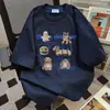 Camiseta Manga Curta Oversize Estilo Coreano Estampa Divertida Graffiti Verão Ins Design de Nicho Estilo Casal Top Tendência