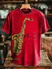 Camiseta Masculina com Gola Redonda e Manga Curta, Estampa Digital 3D Personalizável com Padrão Jazz Transfronteiriço, disponível para atacado a partir de uma peça