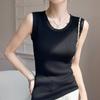25 Nuevo Chaleco de Punto de Verano Tencel Lyocell Organza Empalmado Cuello en U Sin Mangas Color Sólido Top Pulóver