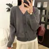 Suéter de terciopelo de mapache encerado suave con cuello en V para mujer, nuevo atuendo de otoño e invierno, cárdigan de punto de alta gama, top francés grueso