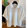 Talla Grande 150kg Estilo Coreano Camisa Top de Retazos Texturizados 2025 Unisex Verano Holgada Casual Manga Corta