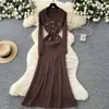 Vestido de Malha Metálica Estilo Boneca, Manga Curta e Manga Longa, Moda de Alto Padrão Estilo Chanel Transfronteiriço, Vestido Longo Emagrecedor de Outono