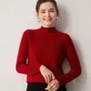 Camisa básica de cashmere 100% puro sem costura com gola semi-alta para mulheres, top da moda justo de manga comprida para outono e inverno