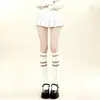 Calcetines Largos de Rayas Verticales Estilo Miu para Mujer, Calcetines Sencillos Ligeros de Algodón Estilo Ballet, Piernas Bonitas, Calcetines para Pantorrilla Estilo Verano Jk