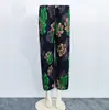 Pantalones de Verano Finos de Seda de Hielo Anti-Mosquitos para Mujeres de Mediana Edad y Mayores, Hogar Casual, Suministro Transfronterizo, Rectos de Cintura Alta, Estilo Mamá, Estampado de Flores