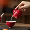 Dinastía Tang y Song Esmalte de Color Mineral Original Lang Hong Festivo Hogareño Estilo Chino Tetera Estampada en Oro Juego de Té Kung Fu con Filtro de Bola Tetera Portátil