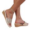 Sandalias Planas de Tira con Pedrería de Nuevo Tamaño Transfronterizas para Mujer, Chanclas de Playa de Malla con Punta Abierta y Tacón Medio Wish