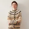 Cardigan Suéter de Tricô Cashmere Estilo Japonês Fair Isle para Mulheres, Design Outono e Inverno, Cardigan Versátil Casual para Outono e Inverno