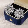 Brincos Florais com Pedras de Diamante Estilo Palácio Retrô, Brincos Exagerados Versáteis Europeus e Americanos da Moda, Acessórios de Orelha Elegantes de Nicho de Alto Padrão