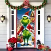 2026 Nueva Cortina de Puerta Navideña Bandera Decoración de Fondo del Monstruo Verde Grinch Navideño para Exteriores Tela Colgante Cubierta de Puerta